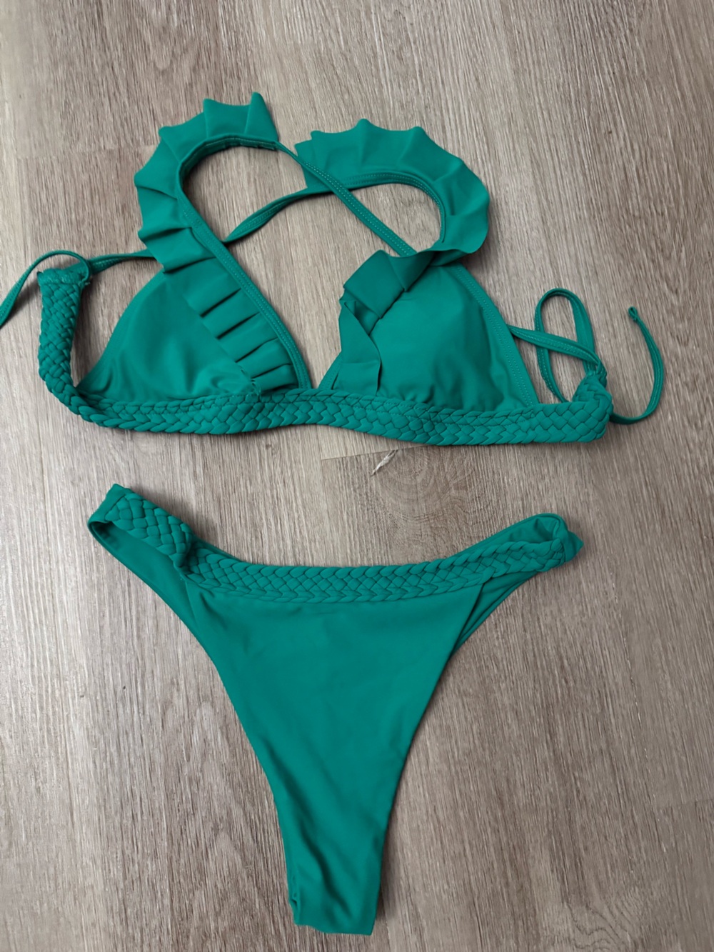 Braided Ruffle Green Bikini Two-Piece Swim Set